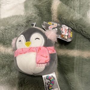 Squishmallows Gray Jen the Penguin with Pink Scarf Keychain